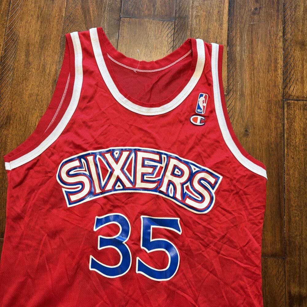 Vintage Philadelphia 76ers Jersey Mens Large Red NBA Weatherspoon Champion - Picture 6 of 9